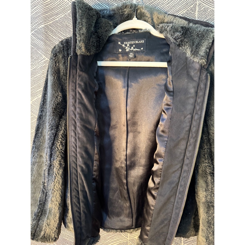 Kristen Blake Faux Fur Hooded Jacket Coat Gray Sz PM - Picture 7 of 10